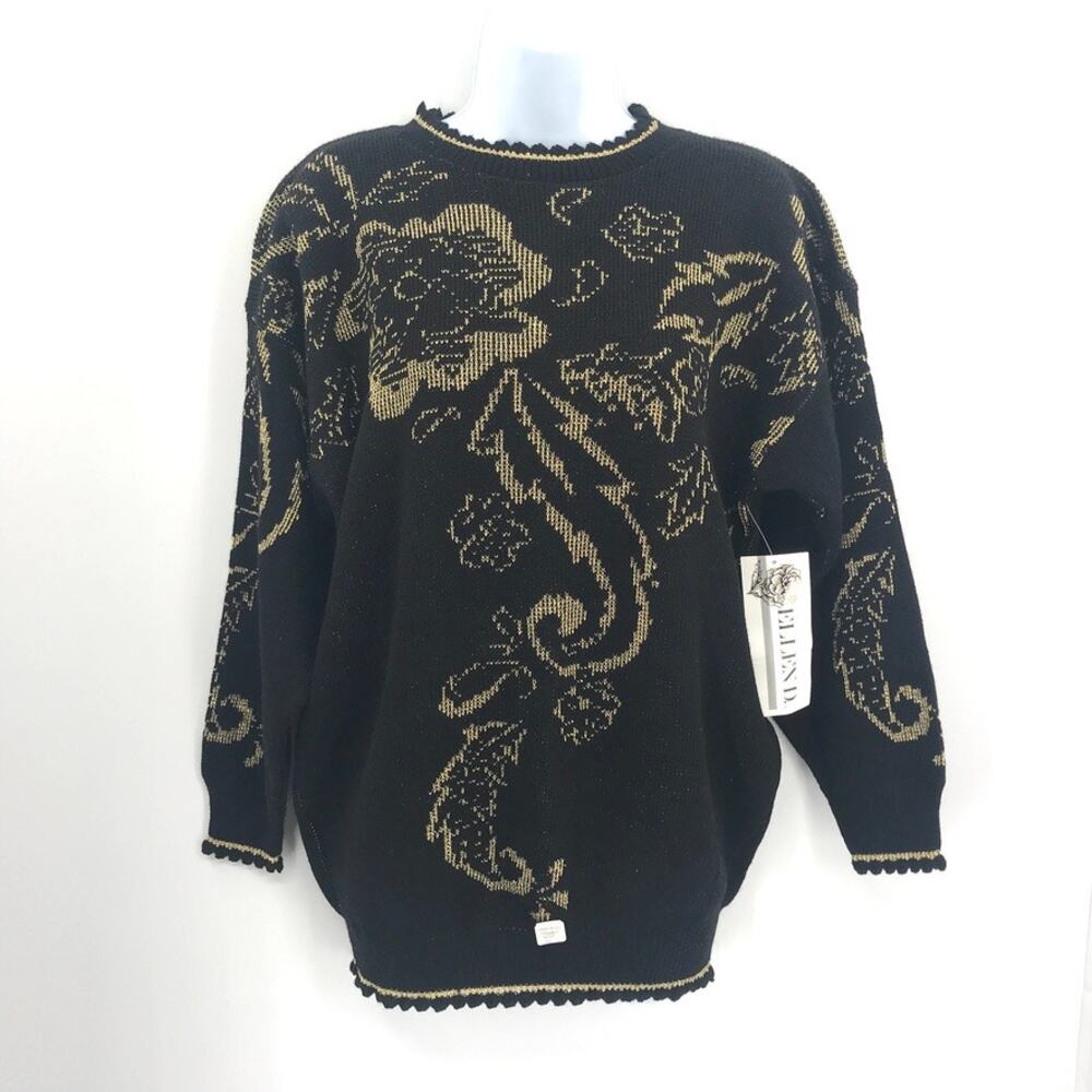 Ellen D.‎ Vintage Womens Sweater Floral Gold M USA
